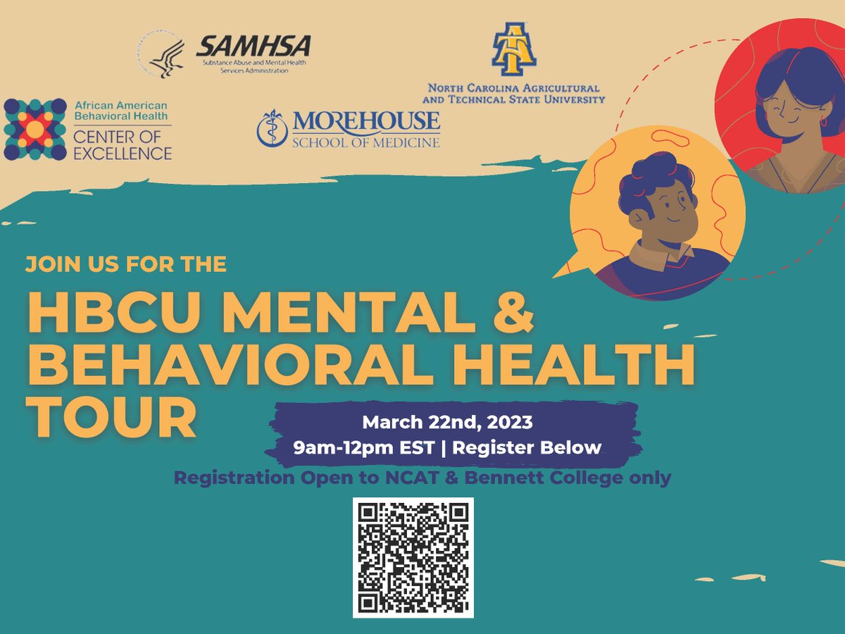 HHSRegionIV's tweet photo. HBCU Mental Health Tour visit to North Carolina A&amp;T State University 3/22/23 - sponsored by HHS, SAMHSA &amp; Morehouse School of Medicine! Come join us for open dialogue about student life, campus life and just LIFE! https://t.co/VBMUMSVl6D https://t.co/MZMzUGy4Ej
