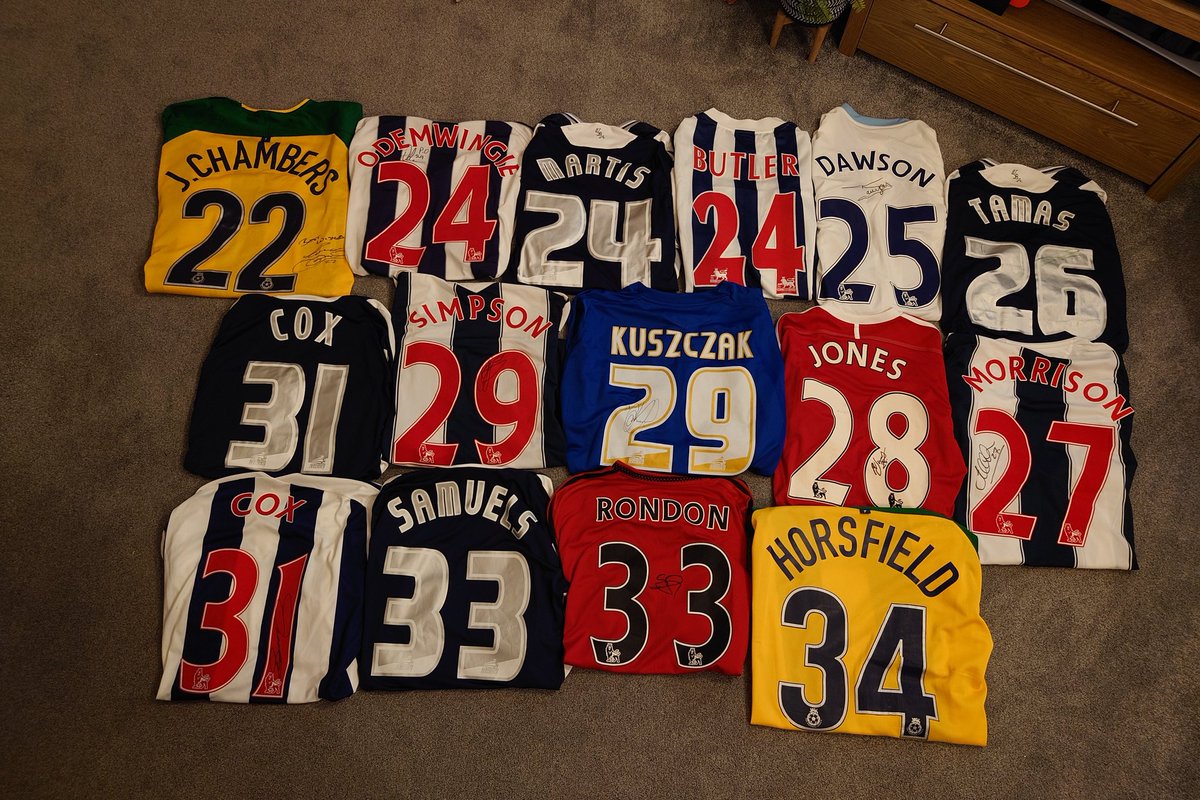 RichShilts's tweet photo. I may have a problem 😂 @WBA #BoingBoing #WBAFC #FootballShirts #Collection 🔵⚪🔵⚪ https://t.co/ybwVSbq4Mn