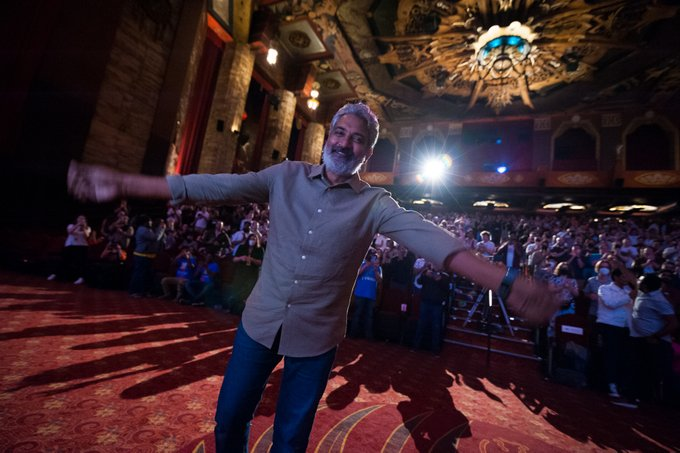 BeyondFest's tweet photo. Across 10 years we've never hosted anyone more humble and kind than @ssrajamouli. A megastar in India, he sat through @RRRMovie four times with us watching audience reactions so he can apply the learnings to his next films. A true master of Cinema, we can't wait for his return. https://t.co/2T2wZMsxTs