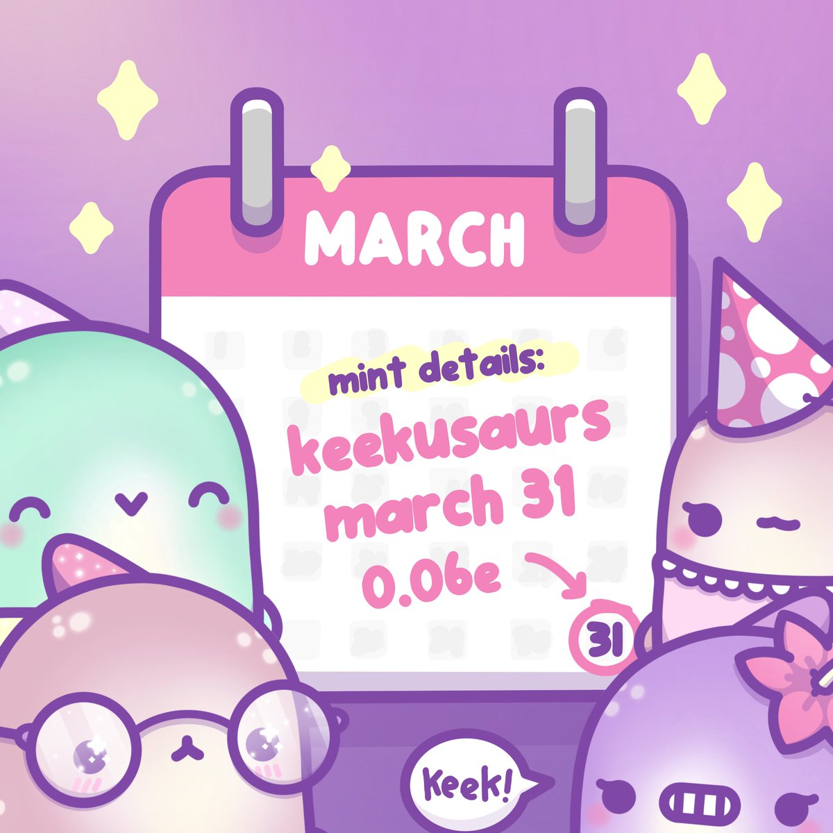 gmcafeNFT's tweet image. COUNTDOWN ACTIVATED
March 31st is adoption day! ✨

🦖 Only those with Reservations can INFLUENCE their Keekusaur

🦖 Don't have 6 stamps? Join the Discord, stat

🦖 If you don't get a Reservation in time, your 2nd chance will be via the public waitlist:
heymint.xyz/good-morning-c…