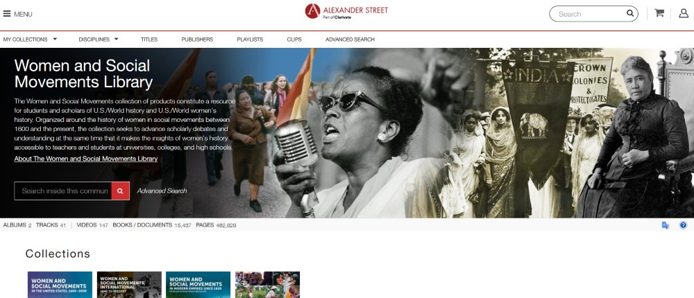 CSUNLibrary's tweet photo. Database Spotlight: Women and Social Movements Library
We invite #CSUN students, faculty, and staff to explore our database subscription access to the Women and Social Movements Library database (Alexander Street).
https://t.co/P0tO7eZiGR
#CSUNLibrary #WomensHistoryMonth https://t.co/xHmK6W2gvK