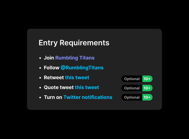 subberxyz's tweet photo. People are a lot more likely to enter giveaways when there are less requirements/less friction.

If you have 10+ Boosts, all Retweet, Quote Tweet and Notifications requirements will now be optional for you!

Faster and easier entry into giveaways for our Top Boosters 🙂 https://t.co/RpyKbDYKjO