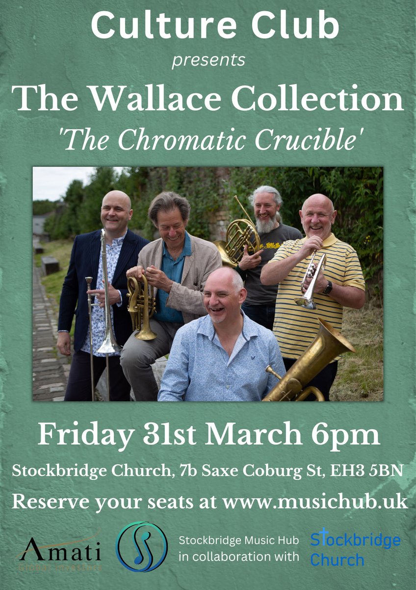 Join us FRIDAY, 31 MARCH at 6 pm for a FREE concert at the Stockbridge Church, 7b Saxe Coburg St, EH3 5BN. Enjoy a free glass of wine/soft drink as well! 
'The Chromatic Crucible' is 19C chamber music written for the newly developed chromatic brass.