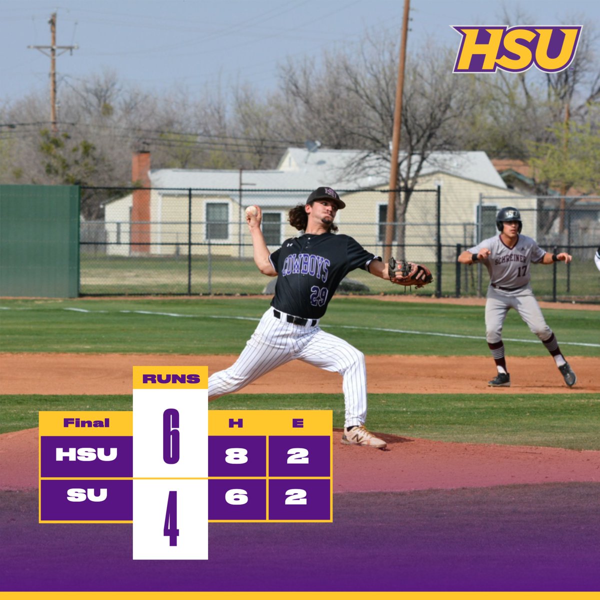 HSUAthletics's tweet photo. Cowboys Win! Hardin-Simmons defeats Schreiner 6-4. The Cowboys will be back in action this weekend against Concordia at Hunter Field. https://t.co/I2gljSdeIC