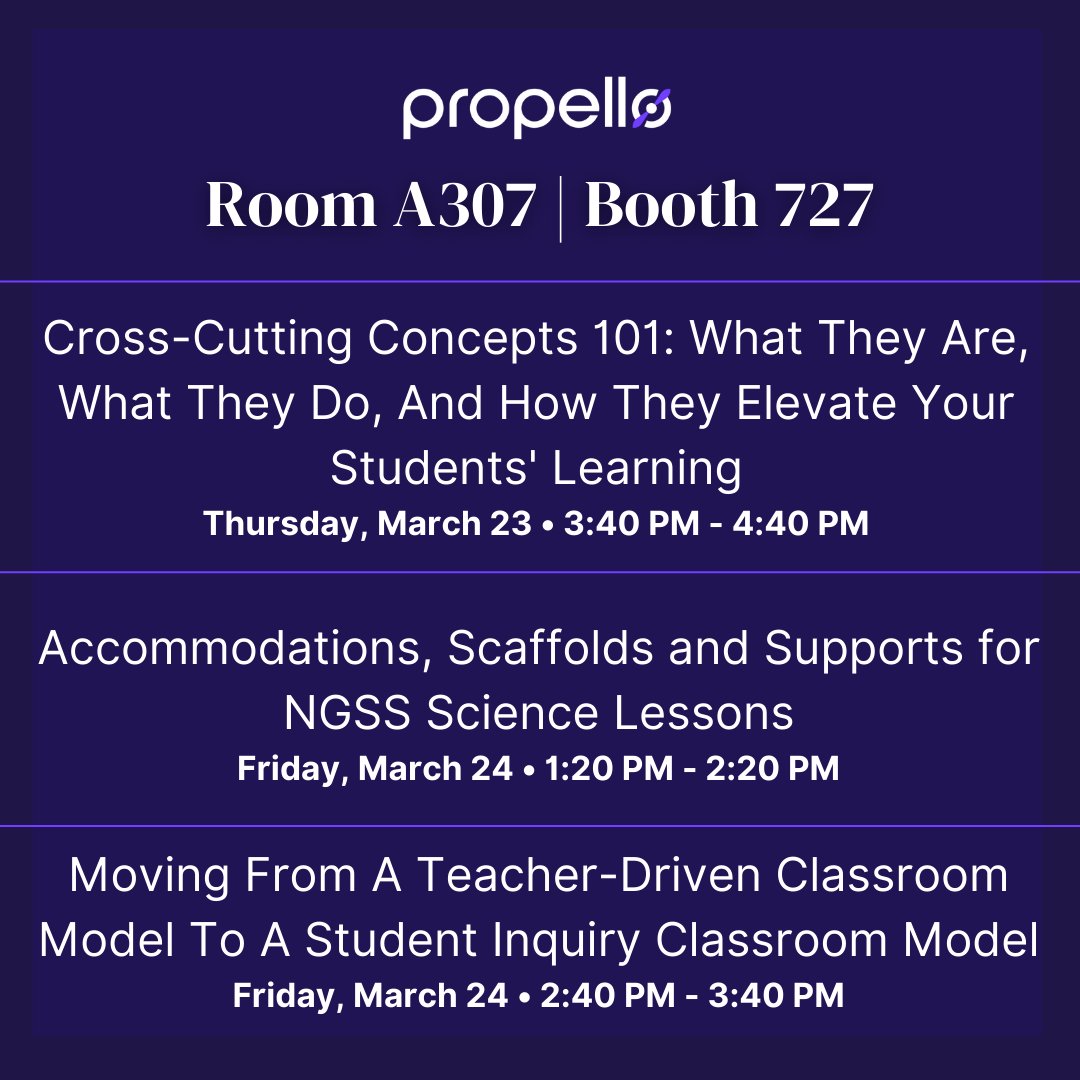PropelloLearn's tweet photo. 👩🏻✈️👨🏾✈️👩🏻✈️The Propello crew is prepared for takeoff🛫
Catch us at @NSTA '23 this week in Atlanta! Stop by booth #727 to meet the team and win free prizes, or visit one of our workshops below. Can't wait to see you there! 🤝
#NSTA23 #PropelloLearn https://t.co/926zhtyBUo