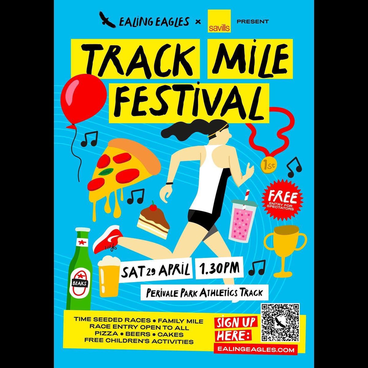 Entries now open for the Track Mile Festival by Ealing Eagles x Savills. Sign up to race at ealingeagles.com/track-mile-fes… Artwork by our very own Ben Smith