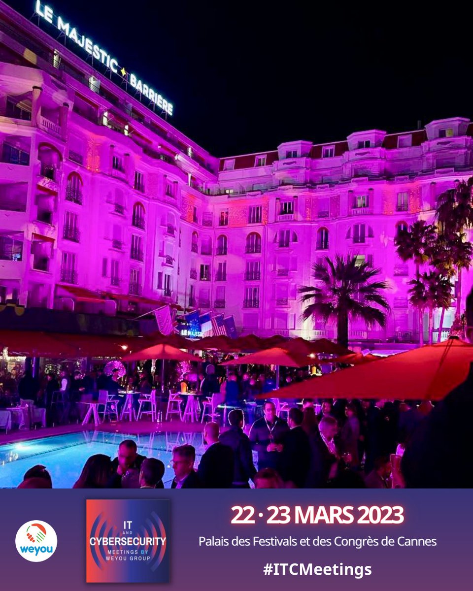 Top Départ ! La soirée de bienvenue du salon #ITCmeetings a pris place à Cannes 🎆 Top Décideurs et exposants profitent de #networker
👋 Ouverture du salon demain 22 mars au <a href="/CannesPalais/">Palais des Festivals</a> à 8h45
🏷Votre badge d'accès gratuit→ lnkd.in/eRiJb3ZK
#salononetoone #cybersecurite