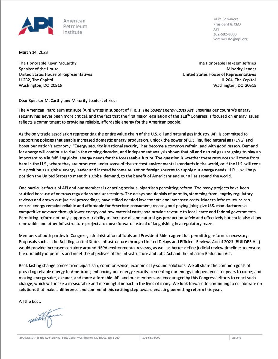 Check out Mike Sommer's letter to the US House of Representatives on 'The Lower Energy Costs Act' below:
#energytechnology #energy #future #futureofbusiness @mj_sommers @APIenergy @APIGlobal @elonmusk @OfficialOGGN @SPGCIOil @SPGCIGas