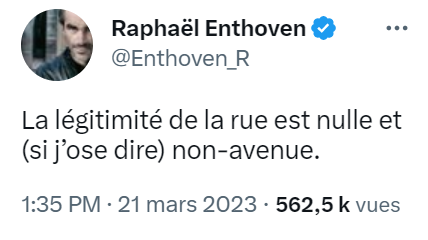 Samuel_Lafont's tweet photo. Vous répondez quoi à @Enthoven_R ?

#Manifestations #Macron #greve23mars https://t.co/QnGv3bU3SX