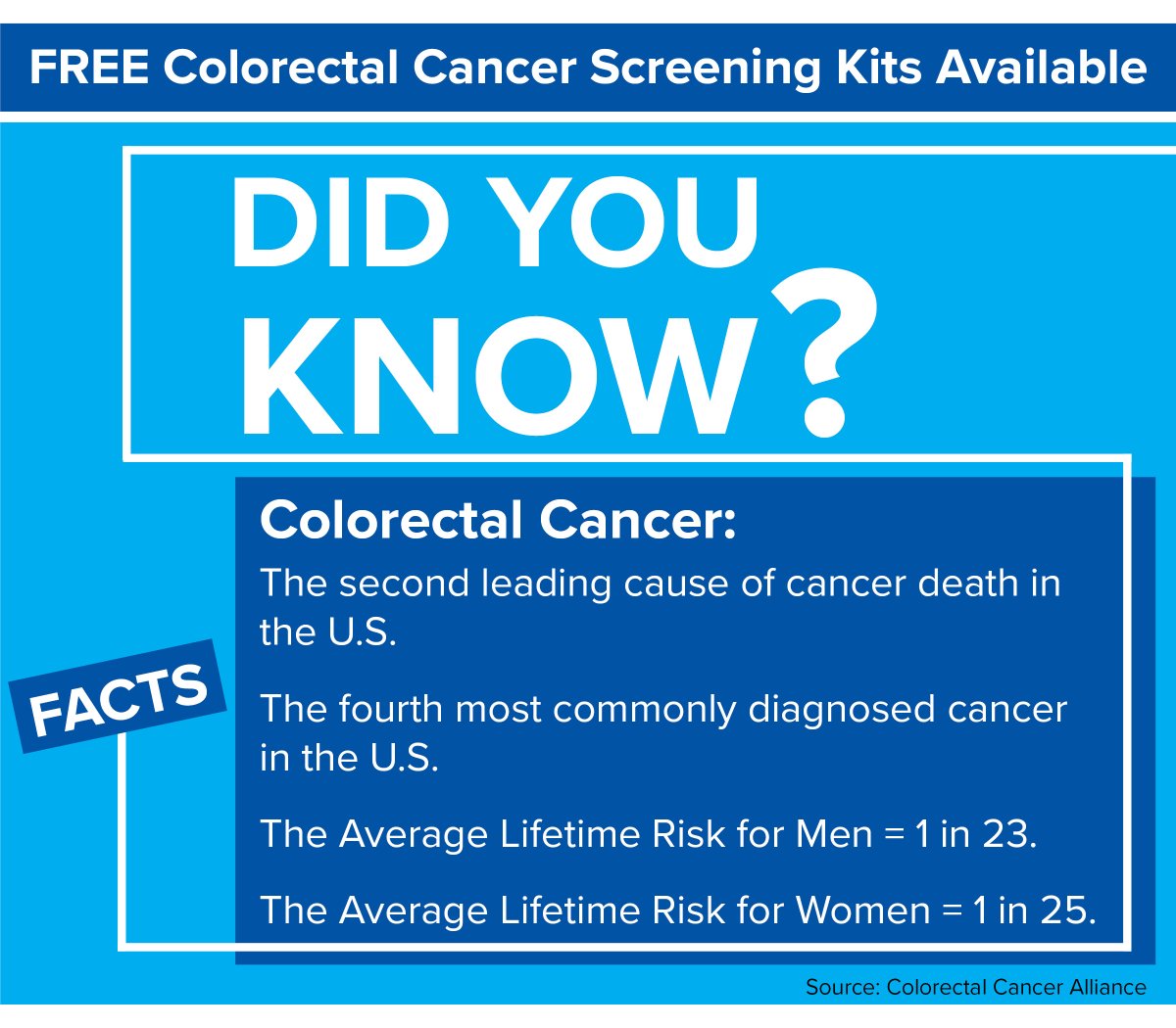 REMINDER: Free at-home colorectal cancer screening kits are available for pick-up at the MDH Drive-Thru open Monday-Friday 8 a.m.-4 p.m. and Saturday &amp; Sunday 9 a.m.-noon.