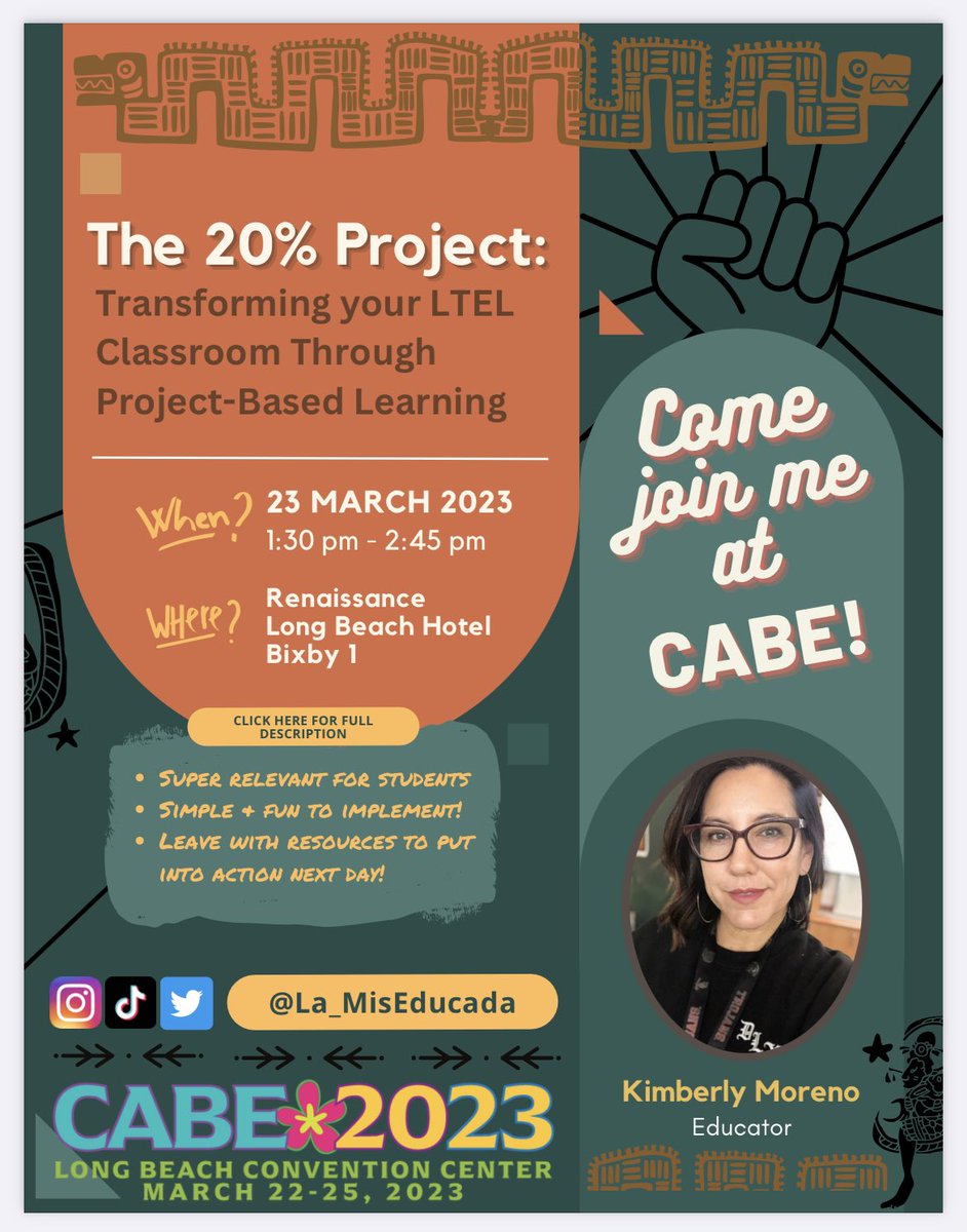La_MisEducada's tweet photo. Who else is going to #cabe2023 ? Check out my session focusing on Long Term English Learners and PBL! #ltels #designatedeld #PBL #multilinguallearners #eld https://t.co/BcKgzW0kjE