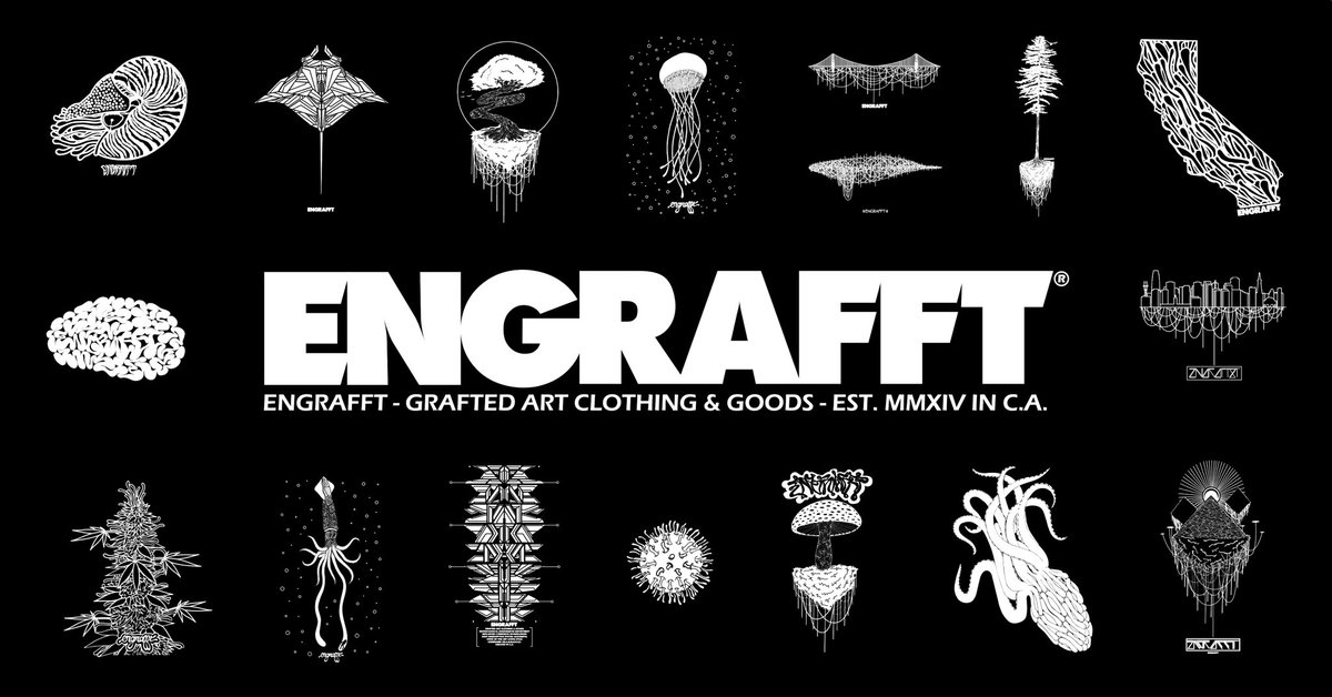 engrafft's tweet photo. Some of the many original designs in the #ENGRAFFT #GraftedArtClothing and Goods line. ENGRAFFT®️ is all about the art- but it’s deeper than #art on #clothing. Artist owned, designed and operated by Derek Hanneman. #getengraffted #fashion #graphicdesign #illustration https://t.co/X9tu2LEYVY