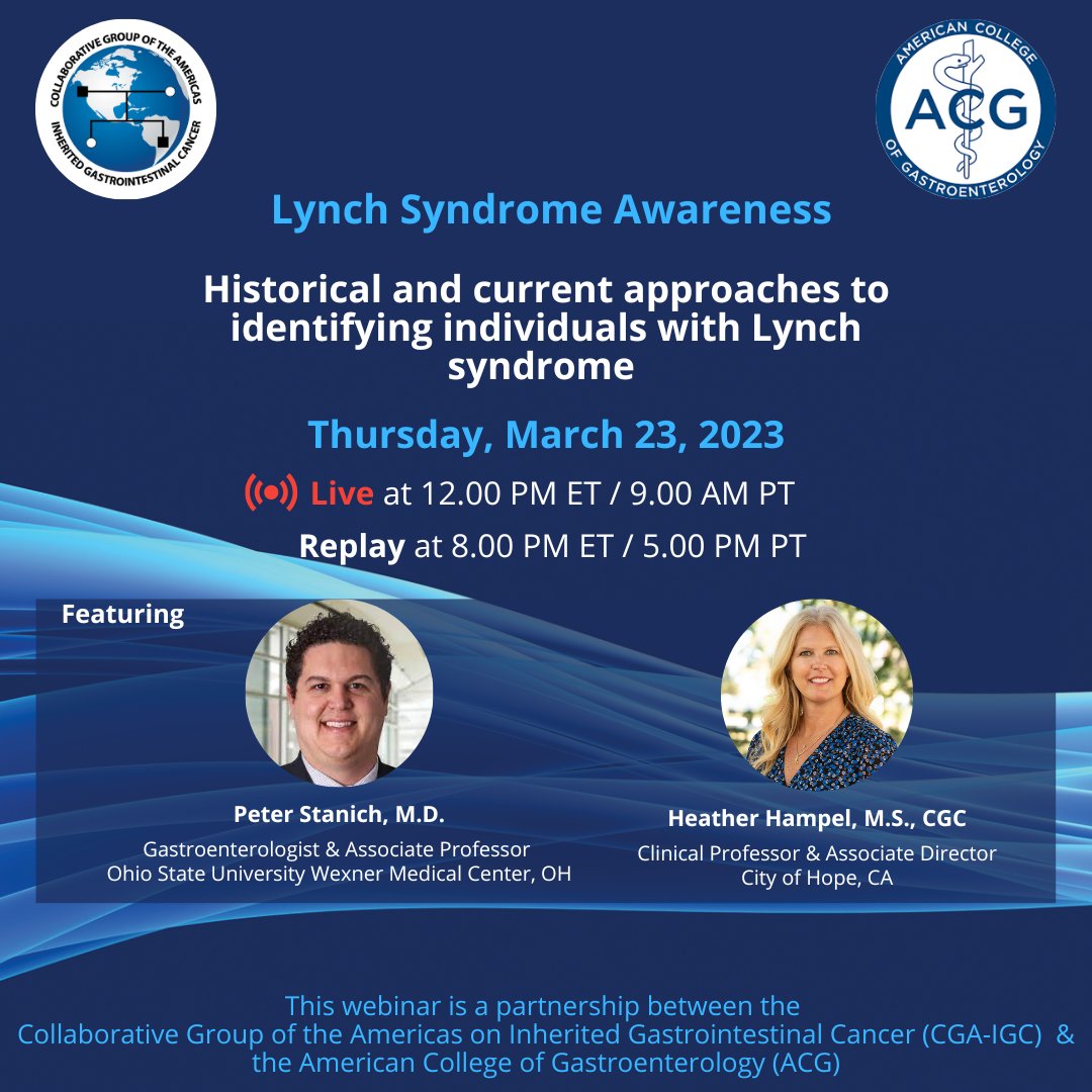 2/ On March 23 w/ @DocStanich &amp; <a href="/HHampel1/">Heather Hampel</a> 
🗣️ data from the Columbus area HNPCC study
 ➡️review current NCCN criteria for considering germline multigene panel testing
🗣️💡how testing can be facilitated by various #healthcare providers

➡️Register here🔗tinyurl.com/ms9p8xk5