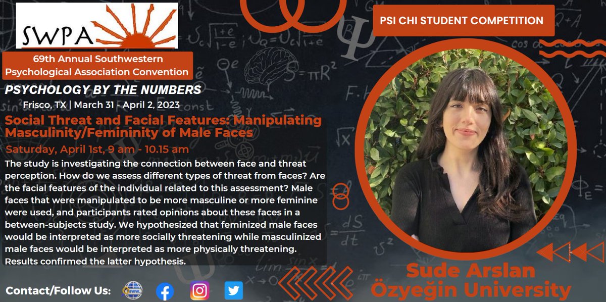 Meet SWPA Student Research Competition finalist Sude Arslan (<a href="/suderslan/">Sude</a>) joined by Onur Solak from <a href="/OzyeginUni/">Özyeğin Üniversitesi</a>. If you are attending and/or presenting, let us know. See you there. #SWPA2023 #SouthwesternPsychologicalAssociation #PsychologybytheNumbers #PsychologicalScience