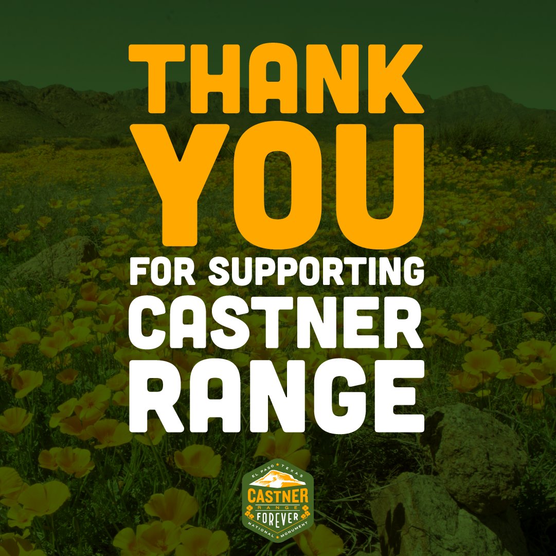 Castner Range has received insurmountable support for becoming a national monument. Thank you to all who have never stopped supporting #CastnerRange; your advocacy has finally paid off. CASTNER RANGE IS NOW A NATIONAL MONUMENT!

#Castner4Ever #MonumentsForAll