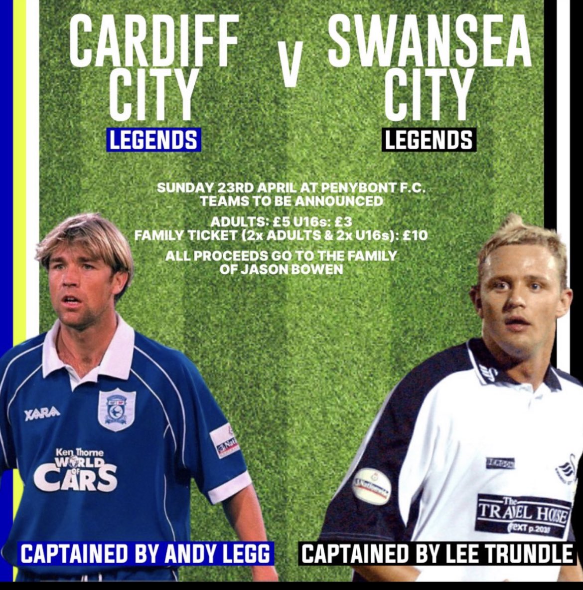 Charity game , a must watch please support the old boys turning back the clock in support Jason Bowen MND  CHARITY. Players will be announced bit by bit   Graham Kavanagh ,Scott Young .   John Cornforth ,Steve Jenkins     To name a couple more too fallow 👍