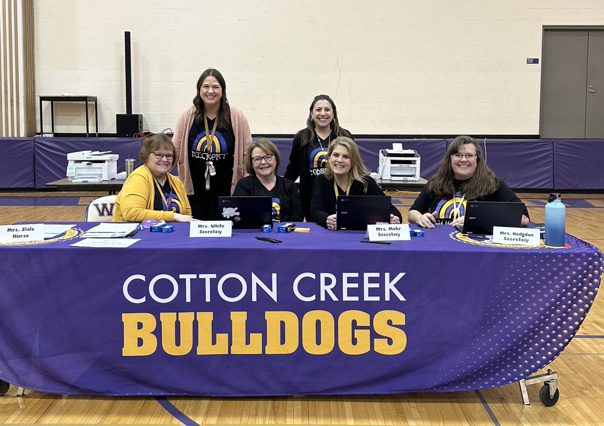 We are ready for Kinder Round Up! CCS is excited to meet some incoming kindergarten families tonight from 5-7 at WHS! 💜💛 #ccs118life <a href="/CottonCS118/">Cotton Creek School</a>