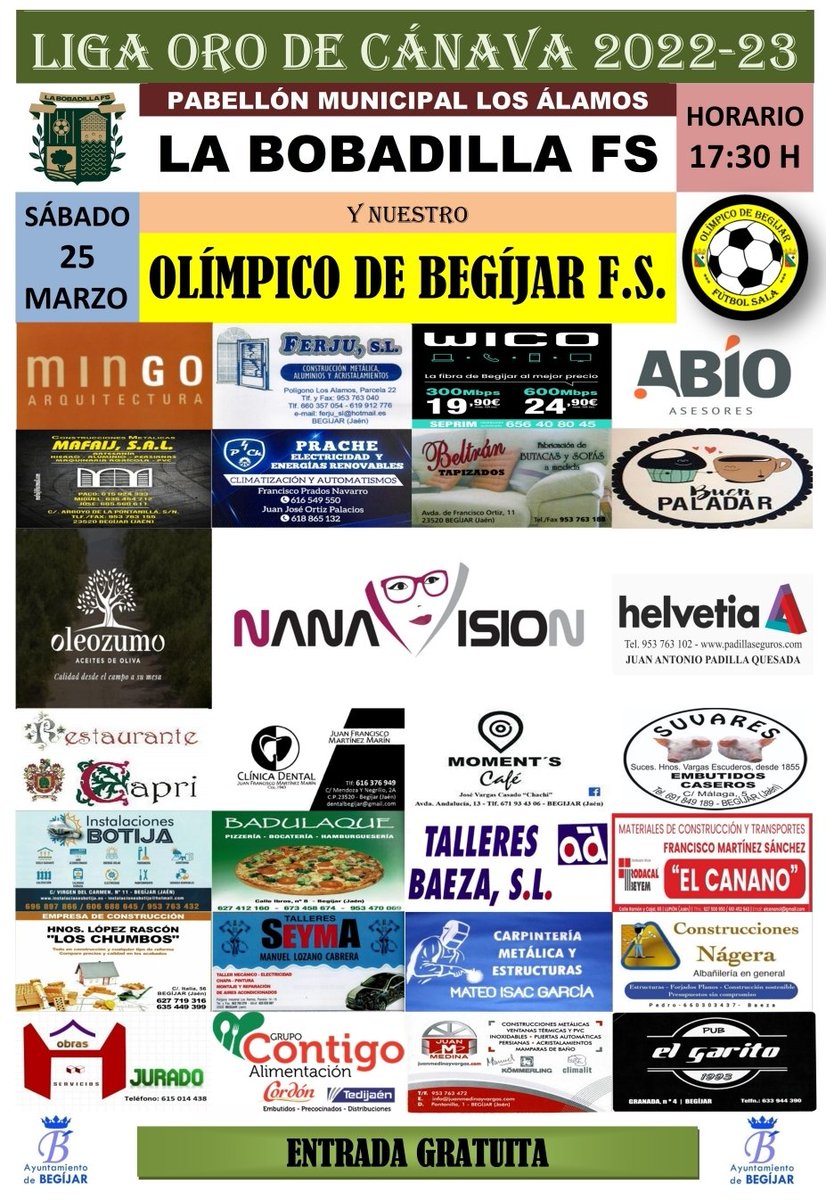 Obegijarfs's tweet photo. 🚨HA LLEGADO LA HORA DE LA VERDAD🚨

Nos jugamos el liderato en casa y tú también juegas.

🗓️ Sábado 25 de Marzo 2023
📍 Begíjar
🏟️ Pabellón "Los Álamos"
🕖 17:30h
⚽ OLÍMPICO DE BEGÍJAR FS 🆚 LA BOBADILLA FS

CONTAMOS CONTIGO 🫵
JUNTOS SOMOS MÁS FUERTES 💪

#SIEMPREOLIMPICO 💛 https://t.co/ch55331Owo