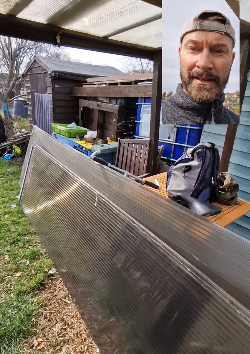 greedy_gardens's tweet photo. I've been raiding my mate's skip. So far I've acquired two great big sheets of polycarbonate (new roof) a large and heavy duy roll of polythene, breeze blocks and bricks #skiprat #thrifty https://t.co/uDhq7dAFY2