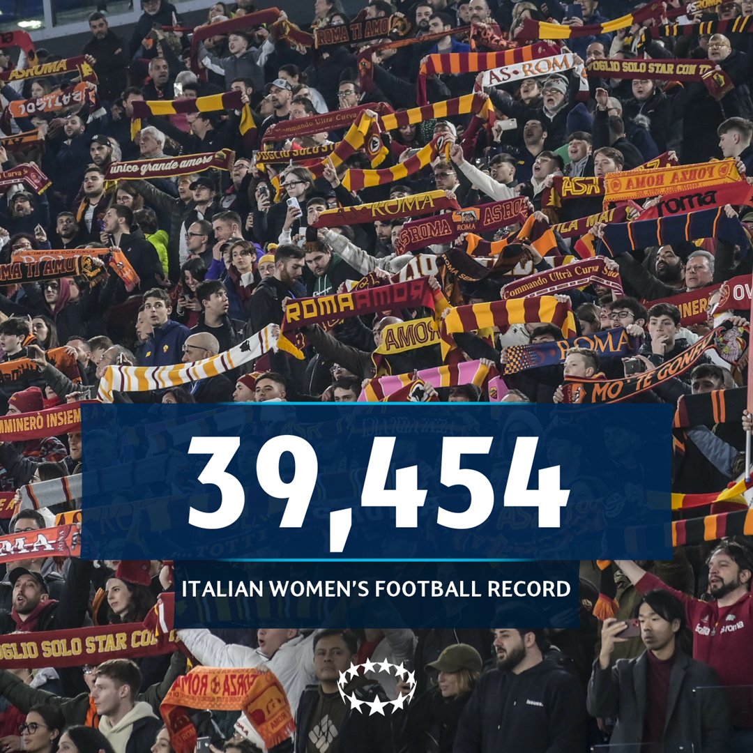 UWCL's tweet photo. 🇮🇹 What a battle at Stadio Olimpico with a 𝐑𝐄𝐂𝐎𝐑𝐃 crowd in attendance 👏👏👏

#UWCL // @ASRomaWomen https://t.co/dC8WYdrcK9