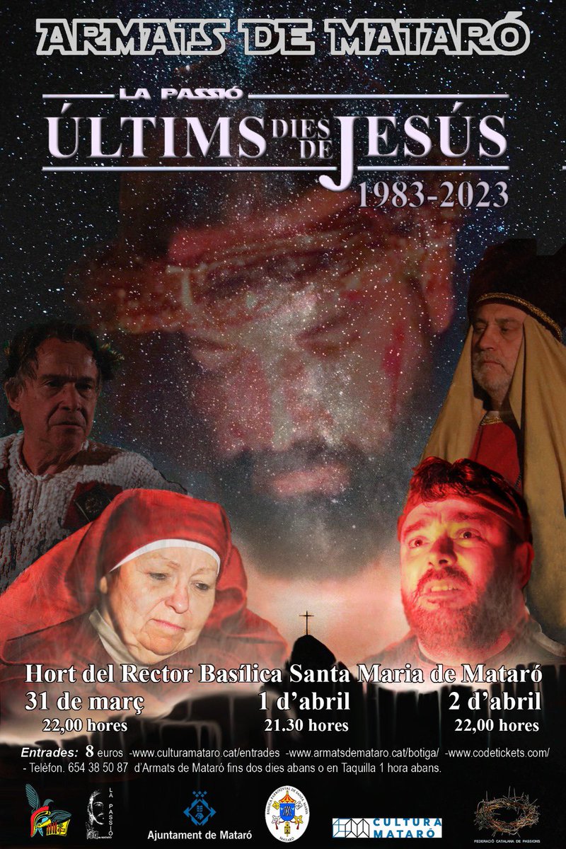 Ja tenim a la venda les entrades per a la Passió!

entradas.codetickets.com/entradas/la-pa…

Recordeu que aquest any és el 40 aniversari. No us la podeu perdre!