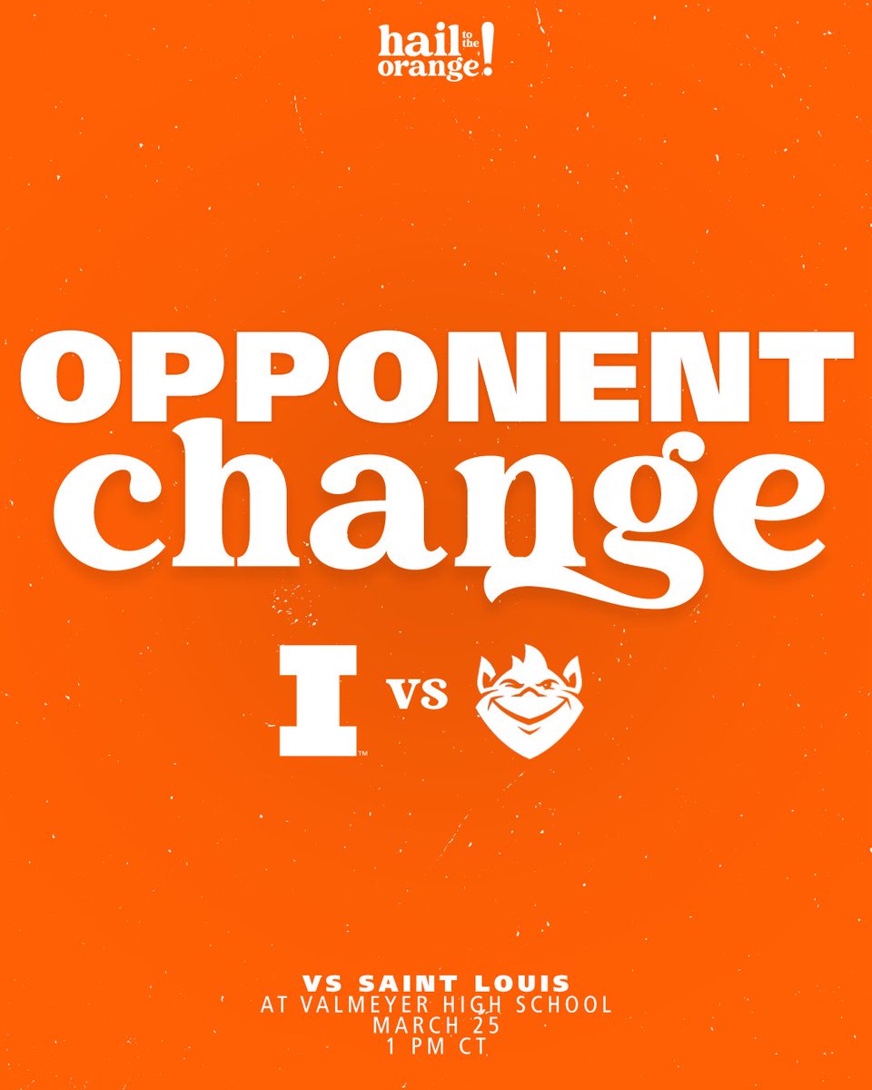 IlliniVBall's tweet photo. Illinois' second match will now be against Saint Louis instead of Lindenwood. 

The match is still scheduled for Saturday, March 25 at 1 PM CT at Valmeyer High School in Valmeyer, IL.

#Illini | #HTTO https://t.co/qugVjOw3OY