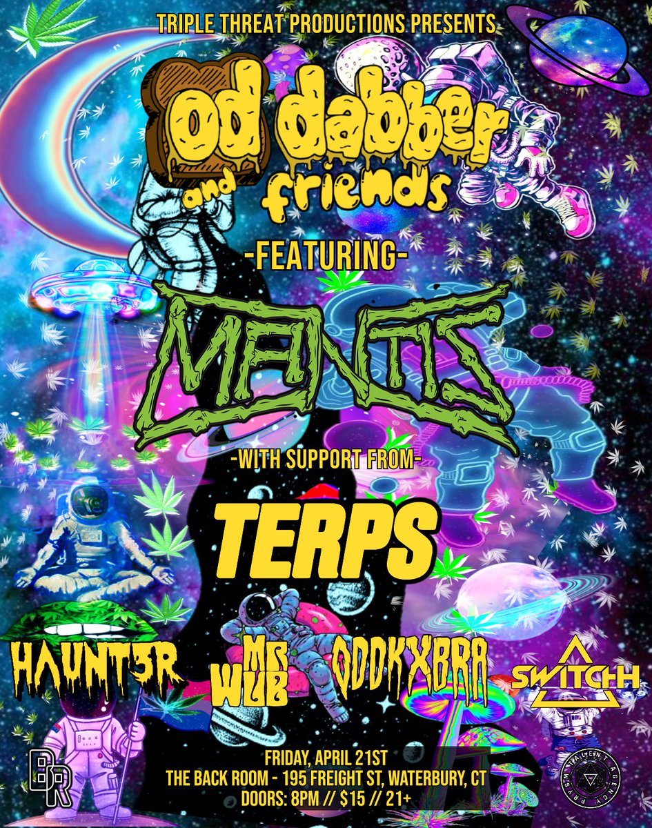 3xllc's tweet photo. @OD_Dabber is coming back to The Back Room along with @MantisATL &amp; a stacked lineup of local talent on April 21st! Get hyped. https://t.co/rSUhdGFNuQ