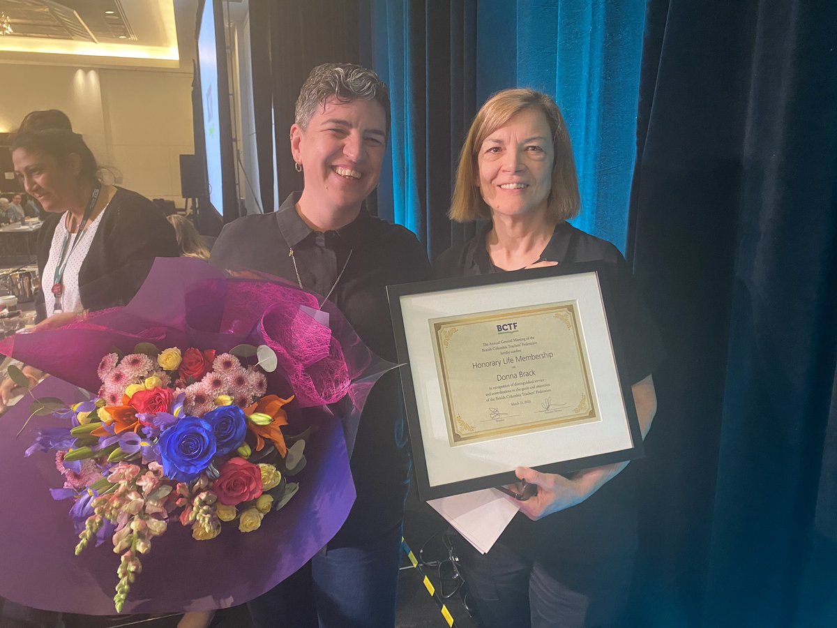 bctf's tweet photo. Huge congrats to our 2023 award winners Catherine Macintosh Lambright, Alexandra Adhikary, Donna Brack, and Annie Ohana. We see the work you do every day for your students, fellow members and the public education system at large. We are so inspired. Thank you. #bced #bctfagm2023 https://t.co/XwCG7gjjmV