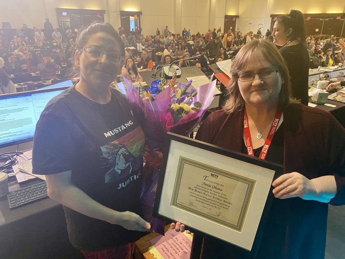 bctf's tweet photo. Huge congrats to our 2023 award winners Catherine Macintosh Lambright, Alexandra Adhikary, Donna Brack, and Annie Ohana. We see the work you do every day for your students, fellow members and the public education system at large. We are so inspired. Thank you. #bced #bctfagm2023 https://t.co/XwCG7gjjmV