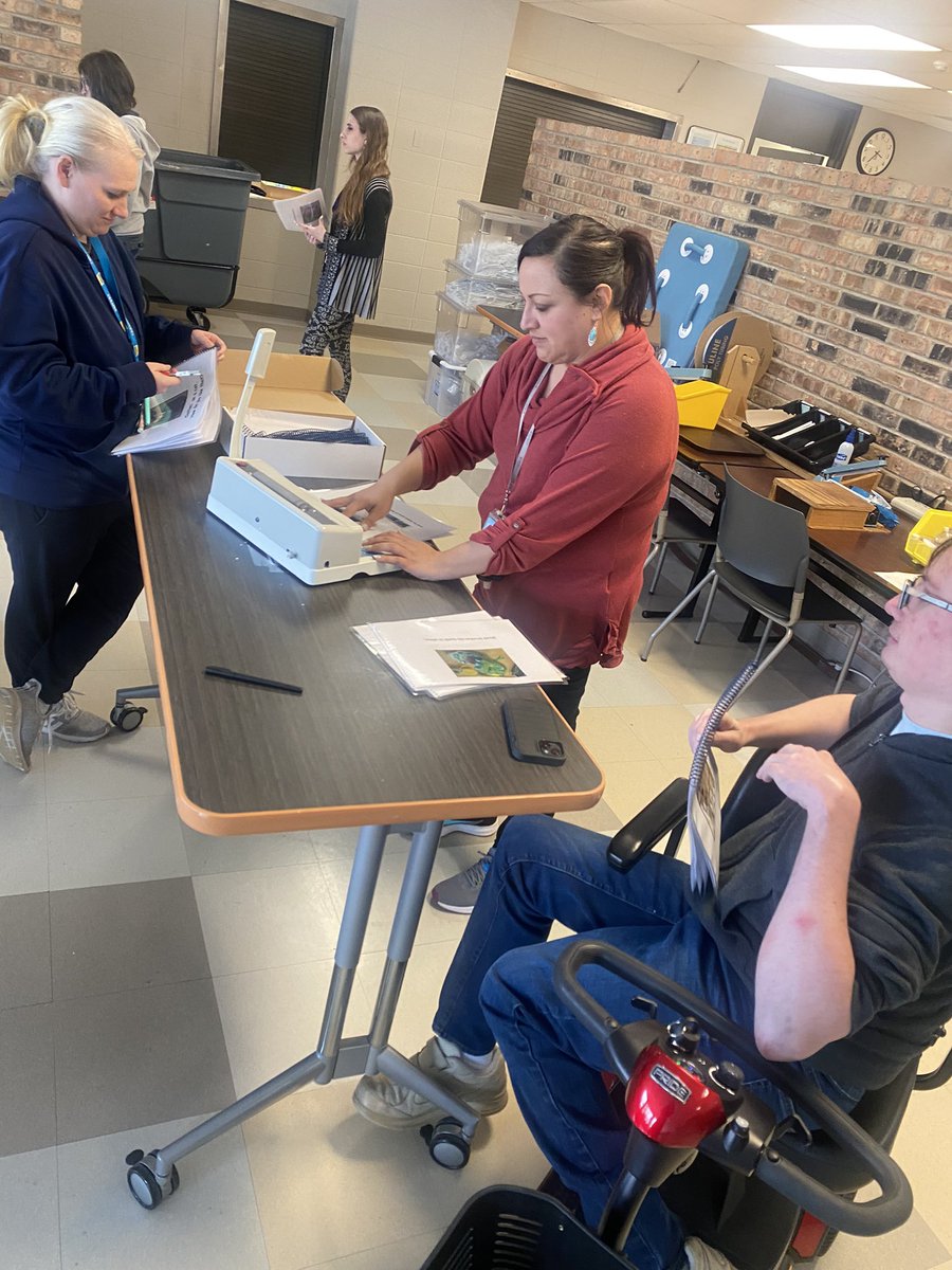 JoanObial's tweet image. Kirk School staff making books for their classroom library so that they can engage students in self-directed and shared reading activities at the Adapted Books Workshop hosted by the @NSSEOFoundation ! #CLFA @KirkSchoolNSSEO @NSSEO_org #sped #literacyforall