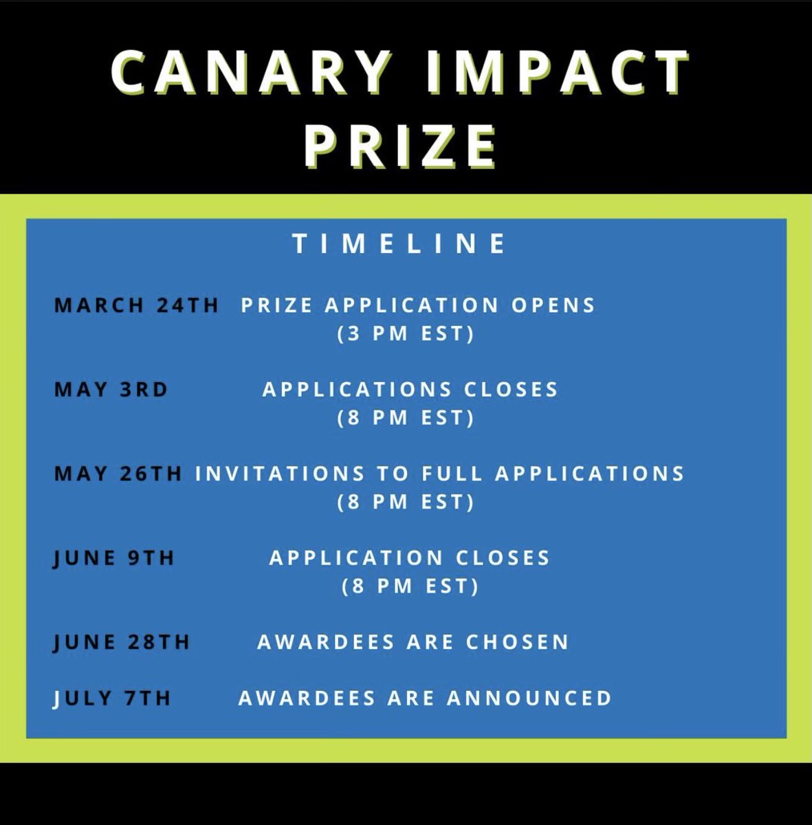 3 DAYS LEFT!

Mark your calendars and visit our website on Friday, March 24th to apply for the prize

#nonprofit #community #canaryimpactprize #criminaljusticereform