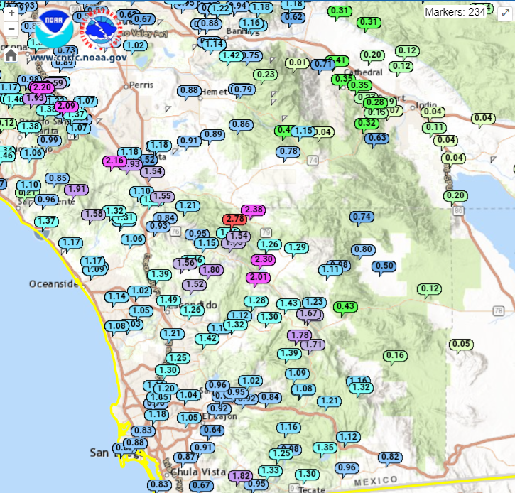 A look at rainfall totals so far as of 3 pm, for the past 24 hours #castorm #cawx #atmosphericriver cnrfc.noaa.gov