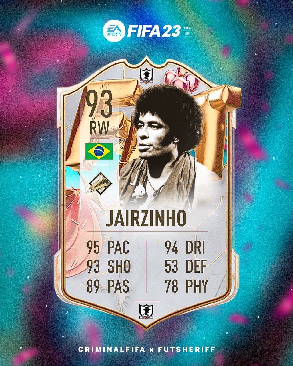 FutSheriff's tweet photo. 🚨Jairzinho 🇧🇷 is added to come as FUT Birthday 🔥

About to be cracked👀

Stats are prediction ✍🏻

Make sure to follow @FutSheriff and @Criminal__x ❤️

#FIFA23 https://t.co/tihqDPPJGB