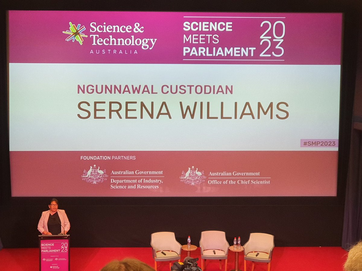sooJeeBee's tweet photo. Thank you Serena Williams and family for your deadly welcome to Ngunnawal country and President of @ScienceAU @prof_hutchinson for reminding us of the history of #ScienceAU #smp2023 #SuperstarsofSTEM @nistempn #CULTUREtech #AboriginalSTEM #STEMOriginals https://t.co/Yx8mhvfKKX