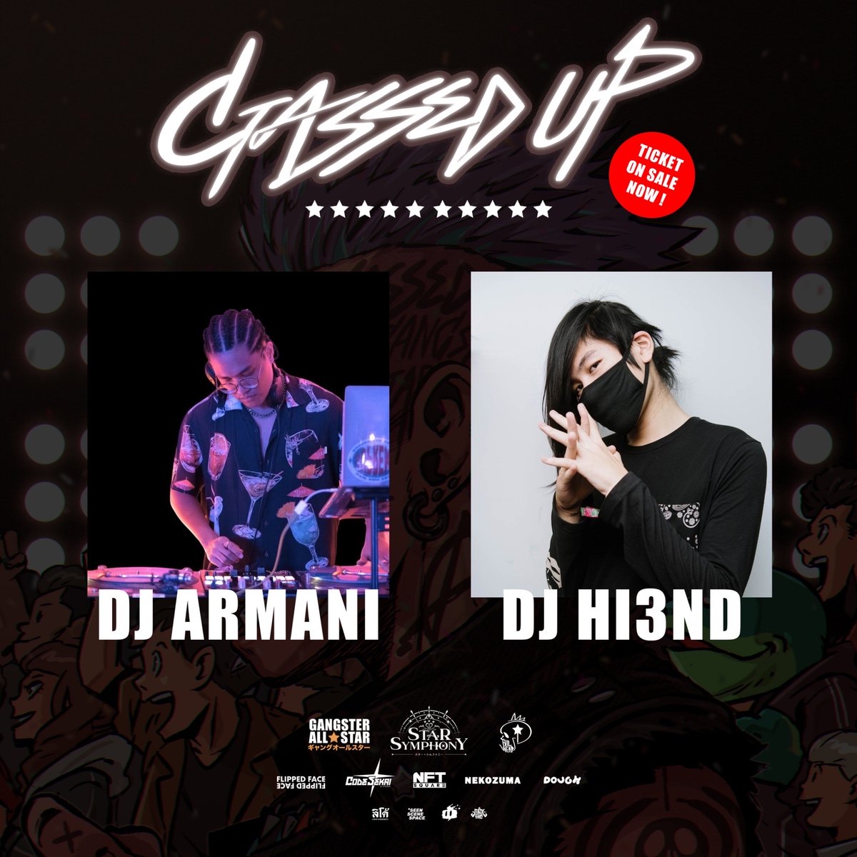 The place is going to bounce with our live DJ's performing at 𝗚𝗔𝗦𝗦𝗘𝗗 𝗨𝗣!

Check out <a href="/armaniamn/">DJ ARMANI</a> &amp; <a href="/tantophi3nd/">TANTOP | FFF 🙃</a> April 8th at our first 𝗧𝗛𝗔𝗜 𝗡𝗙𝗧 𝗠𝗨𝗦𝗜𝗖 𝗦𝗛𝗢𝗪!

ticketmelon.com/gangsterallsta…