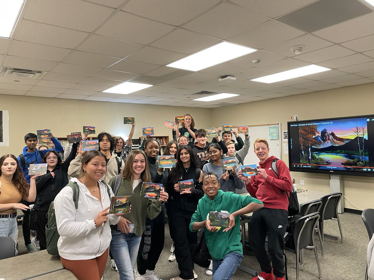 Paige_Trujillo_'s tweet photo. After our AP English 3 students worked for WEEKS to develop the perfect high school, they had a day to rest &amp; celebrate their work before moving on. Bob Ross would be proud!!! 🖼️ Thanks @MsSSmithPHS for getting the best out of our kiddos &amp; loving them! We love YOU! @ProsperHS https://t.co/LiYotpzv0O