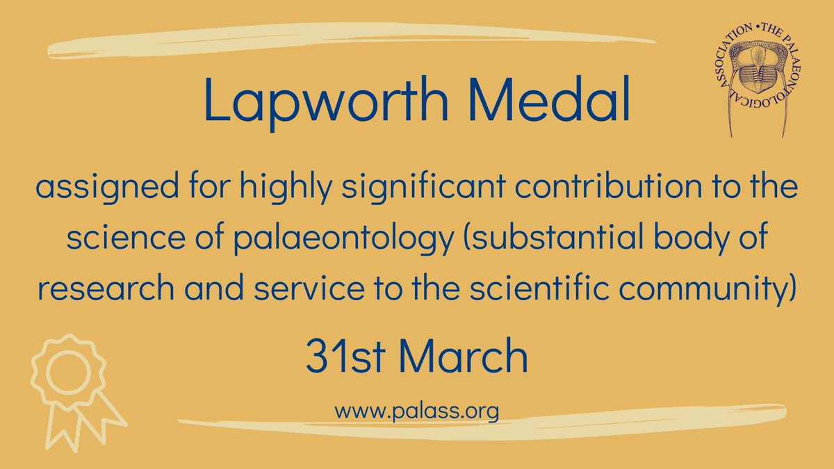 ❓Do you know about #PalAss #LapworthMedal for palaeontologists who has made a highly significant contribution to the science of #palaeontology?

❗️There is time until the 31st of March to nominate a candidate through our website:  tinyurl.com/53kjza42