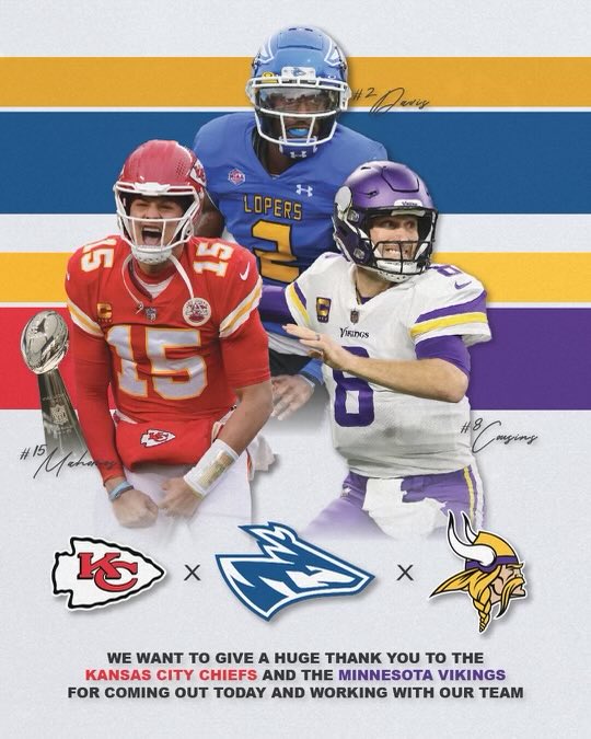 Thank you very much to the Super Bowl Champ KC Chiefs and Minnesota Vikings for coming to campus to see our players.  ⁦<a href="/UNK_Football/">UNK Football</a>⁩ 🤘