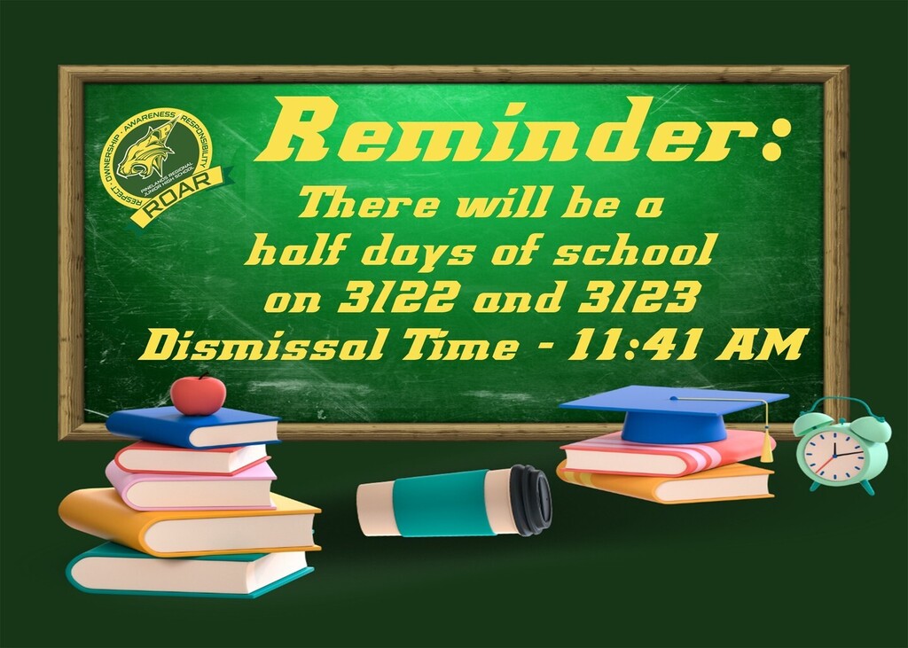 pinelandsjhs's tweet photo. Just a reminder that PRJHS will have half days of school for students on Wednesday, March 22, and Thursday, March 23.

#weareprjhs #prjhsroar @thecateyeprsd https://t.co/hYmlFXWxlj https://t.co/wDwzpedzGq