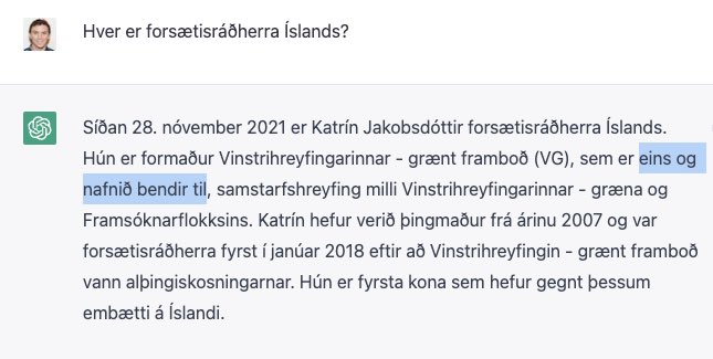 Elska hvernig ChatGPT 4 poppar aðeins upp á einfaldar staðreyndir.