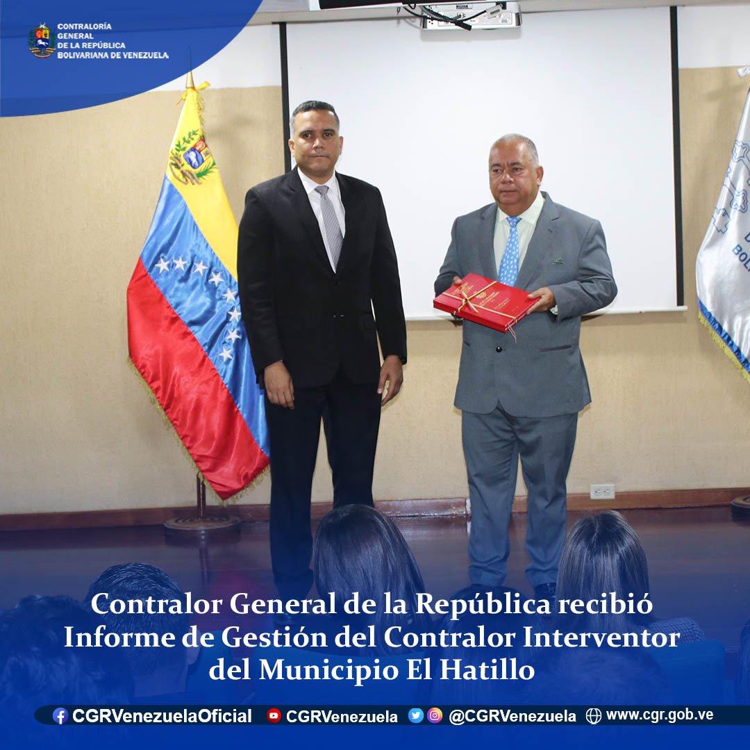 El Contralor Interventor de la Contraloría del Municipio del Hatillo del estado Bolivariano de Miranda, Cnel. Jhosnel Peraza, entregó su Informe de Gestión, al Presidente del Poder Moral y Contralor General de la República, Elvis Amoroso, en la sede del Máximo Órgano Contralor.