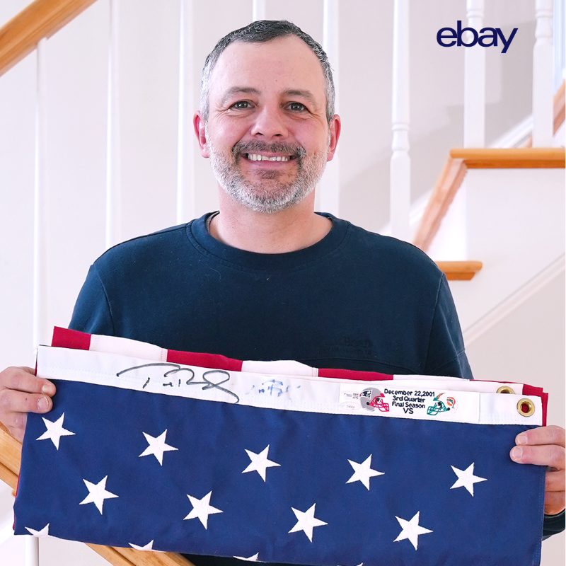 eBay's tweet photo. This is Dan, a dad and avid collector who's auctioning off his prized possession, with proceeds going to help families like his with members living with autism. Auction goes live Thursday 3/23.
#RareAuction #TomBrady #eBayCollectibles