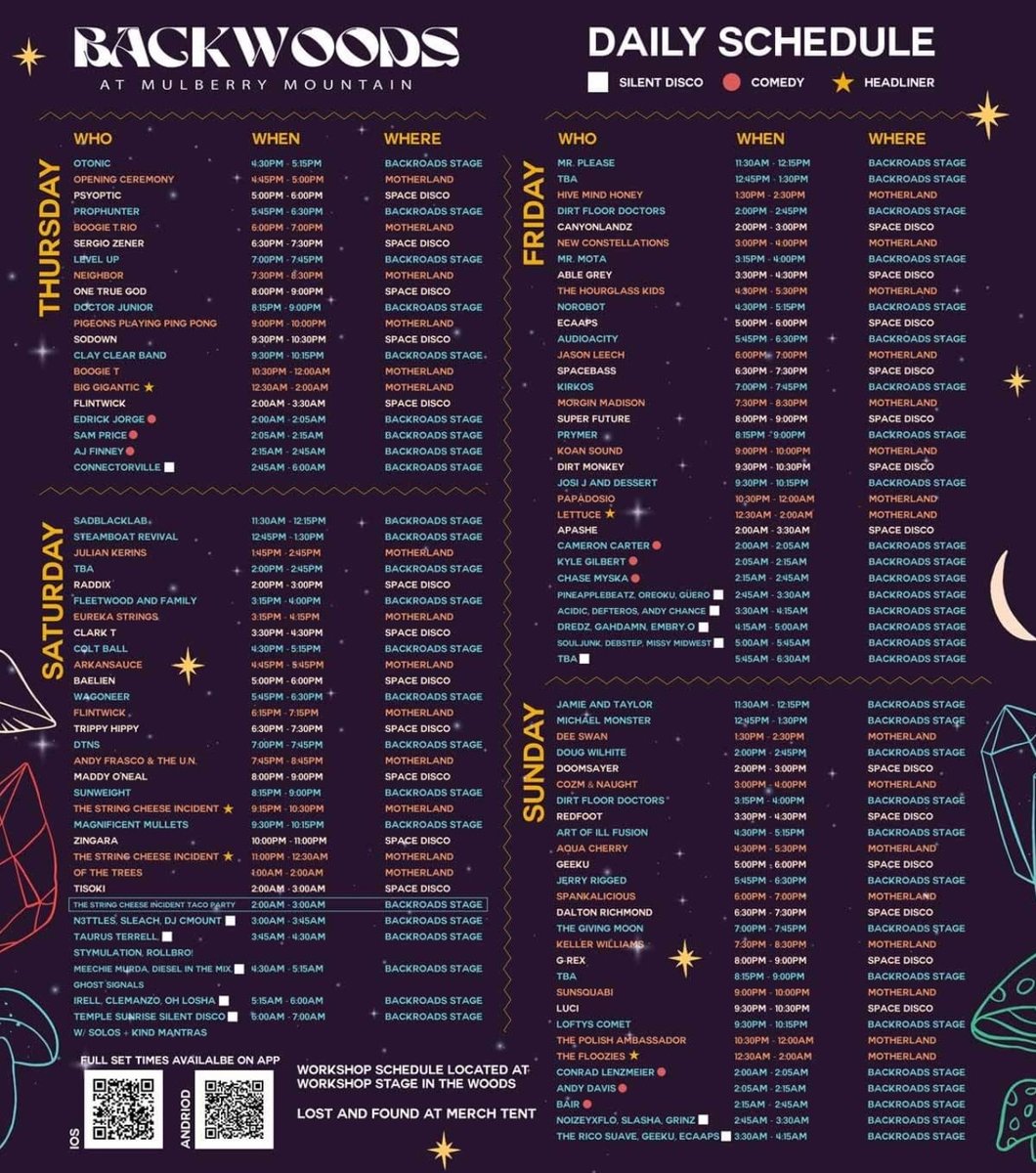 AyeSaladbar's tweet photo. Backwoods daily schedule is here! Join us 4/20 - 4/23   🔥🫶💚🙌⛰️  #backwoods2023 #backwoodsmf #musicfestivals https://t.co/QtjuiKaMnT https://t.co/2x6jooefZK