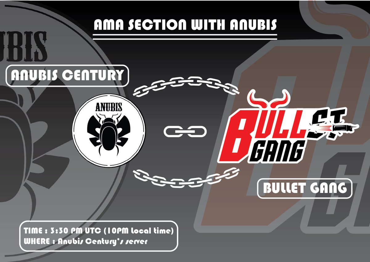 🔥We gonna do AMA with <a href="/Anubis1795/">Anubis Century ( Free Mint )</a> (Myanmar first utility project)🔥

I’m so interesting about their utility and their donation gas fees. So we gonna make some noise tomorrow night.

Time - 22.3.2023, 3:30PM UTC
Where - Anubis century’s discord server
#NFT #Solana #Bulletgang