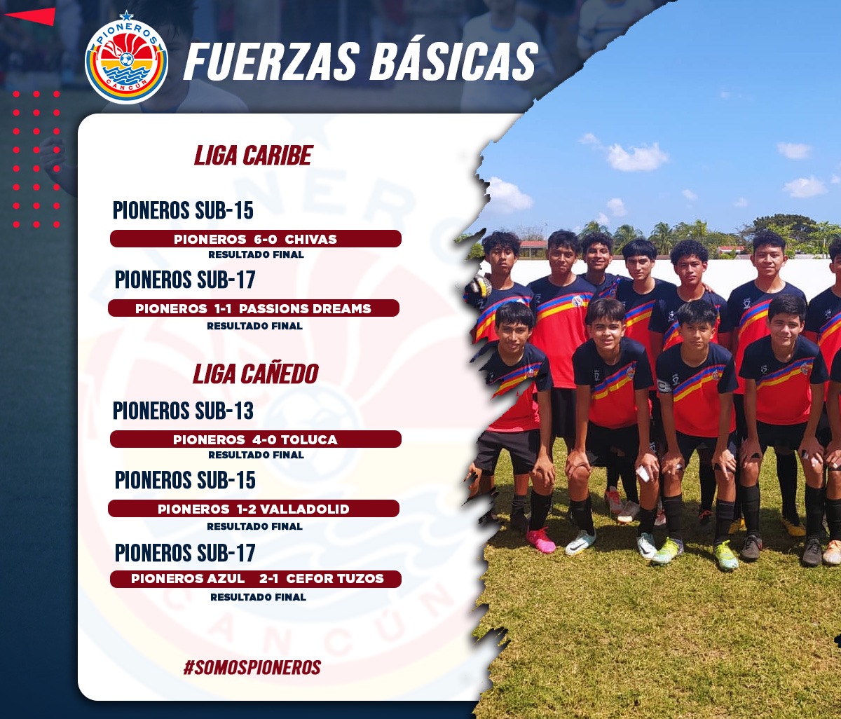¡Les compartimos los resultados de nuestras Fuerzas Básicas!

Liga Cañedo y Liga Caribe 
🐍🤩⚽️

#SomosPioneros #PionerosNosUne #PionerosFC