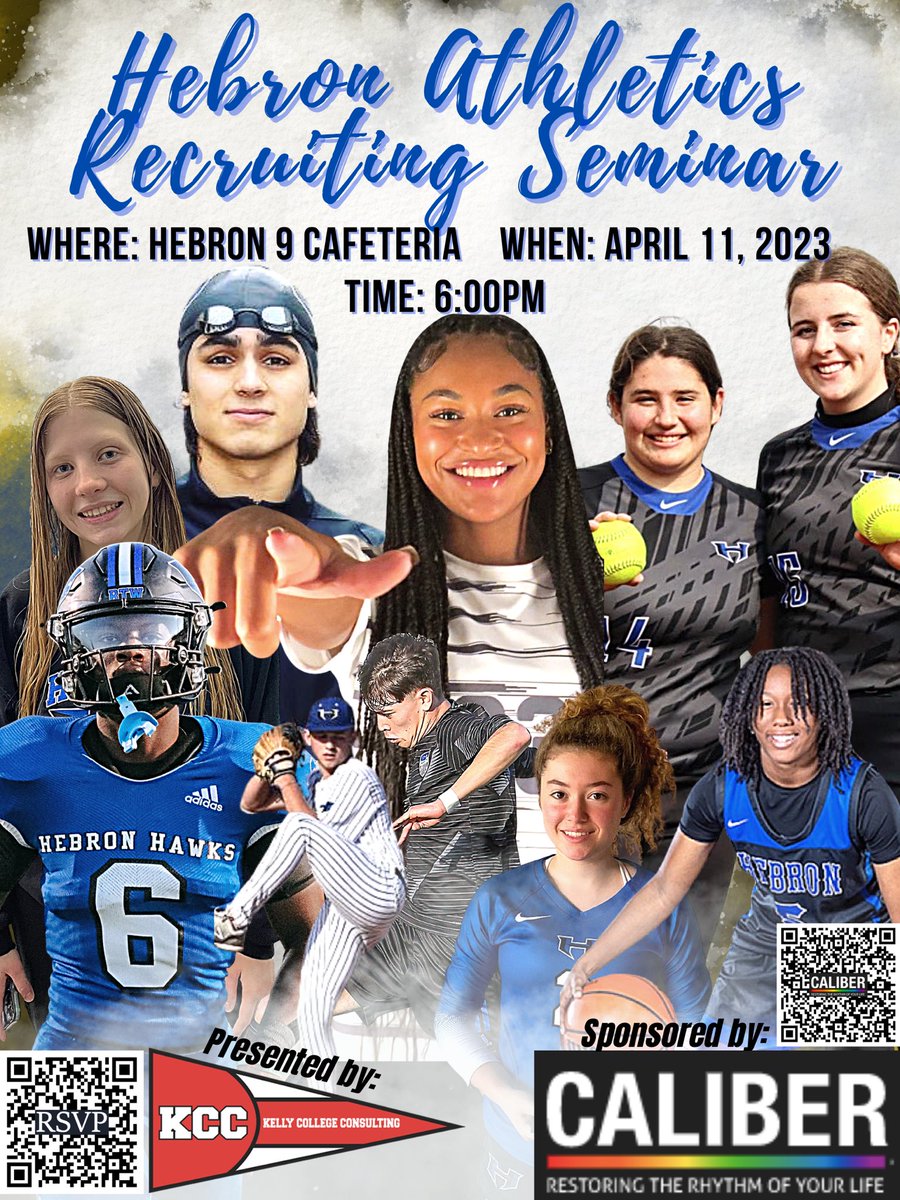 HebronFootball's tweet photo. All current Hebron High School athletes and parents. Come and learn valuable information about the college recruitment process. This seminar is going to allow to ask questions and get much needed answers. The more you know, the better you understand the process. https://t.co/AQnCLReYaf