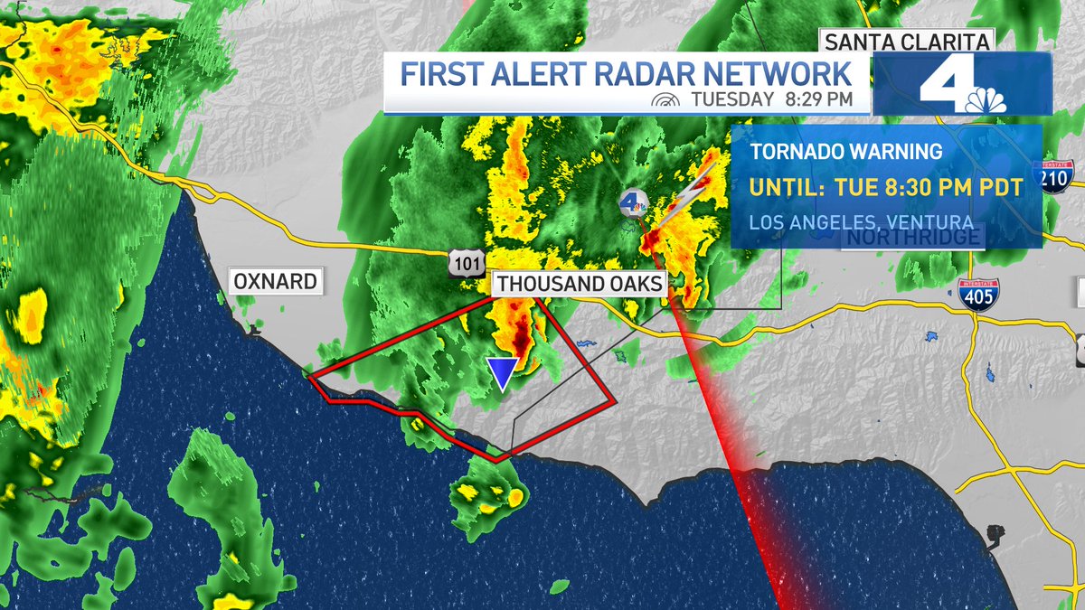 Melissa_Magee's tweet photo. TORNADO WARNIING for Central Ventura &amp; SW La County until 8:30. Storm capable of producing just to the south of Camarillo. Seek Shelter now. Avoid windows. @NBCLA #NBCLA #TornadoWarning https://t.co/wxzp5roy5w