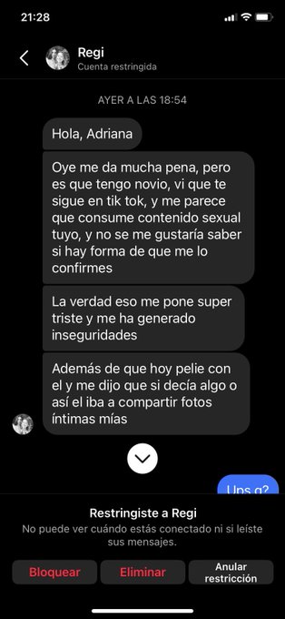Esto me pasa por querer tener di&aacute;logo con chicas t&oacute;xicas. Q oso tu novia Fer. https://t.co/OZBldIxXj