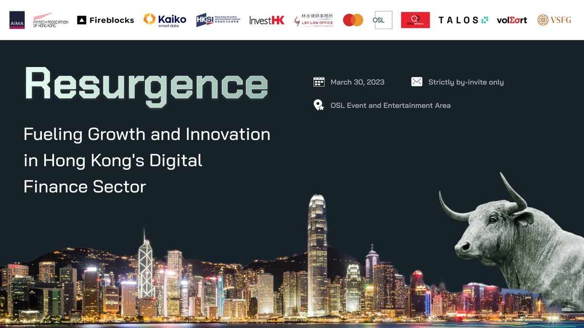 🍷Hong Kong is back! #OSL and esteemed partners co-host #RESURGENCE, a premier networking event for #fintech &amp; #digitalfinance industries. Connect the ecosystem partners for solutions and growth opportunities. Let's make HK the fintech and #digitalasset Hub of Asia!
🎟️Invite-only