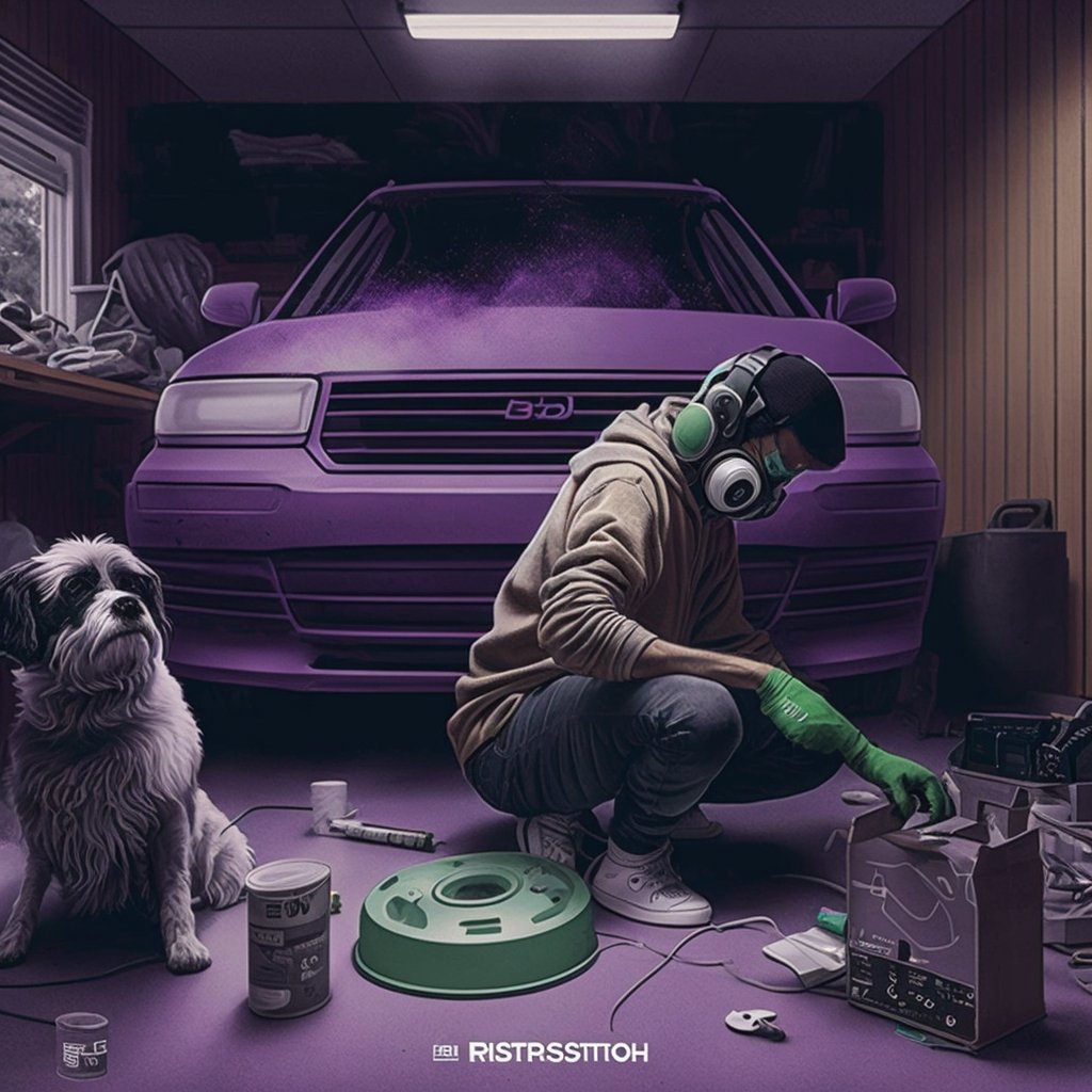 The image I created by #midjouney, does it work well? 
" a man is wearing a mask and sanding the paint of his honda car carefully with orbital sanders, there is a FASTPLUS logo on the wall of his garage..."

#AIphoto #midjourneyAi #fastplus #ChatGPT